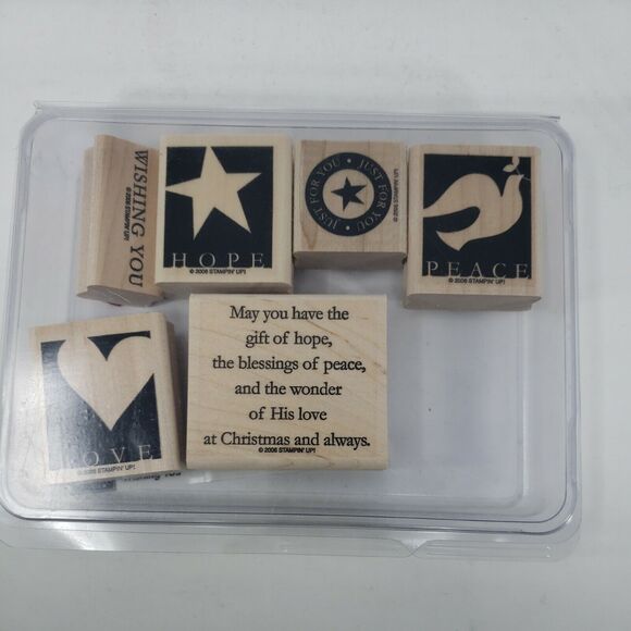Stampin Up WISHING YOU Set of 6 Wood Rubber Stamps 2006 Stamping Up Peace Love - Picture 8 of 12